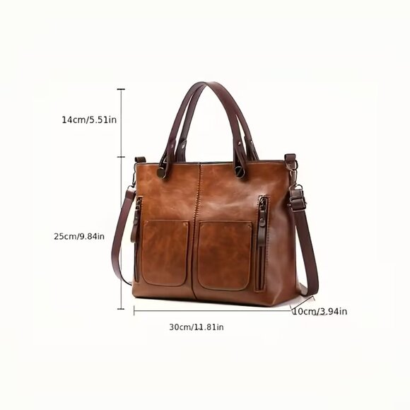 Vintage Inspired Style Large Capacity Tote Bag | Brown | NWT - Picture 3 of 4